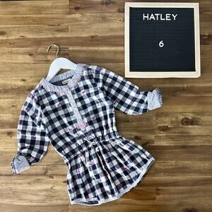 Hatley Navy Check Pink Embroidered Horses Long Sleeve Tunic Top Cotton 6